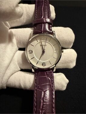 DKNY Purple Textured Leather Strap Watch with Silver Dial